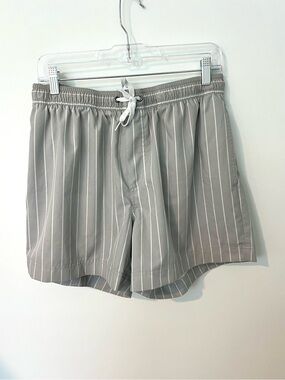 Nordstrom Men's Gray White Stripe Swim Trunks Size Large